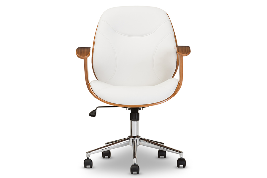 Rathburn Modern and Contemporary White and Walnut Office Chair White/"Walnut" Brown. The main picture.