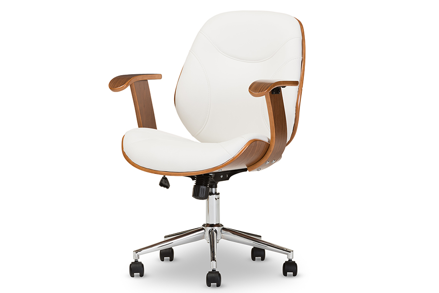 Rathburn Modern and Contemporary White and Walnut Office Chair White/"Walnut" Brown. Picture 2