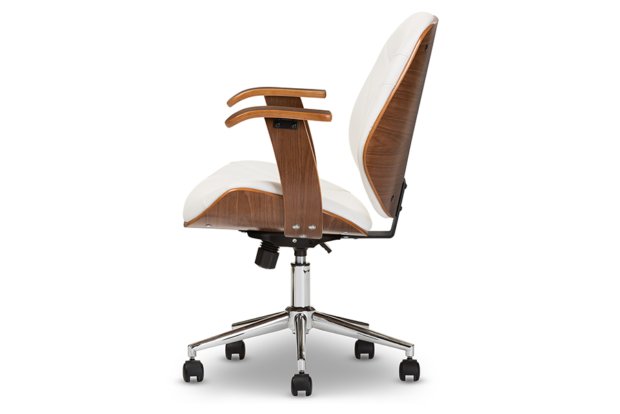 Rathburn Modern and Contemporary White and Walnut Office Chair White/"Walnut" Brown. Picture 3