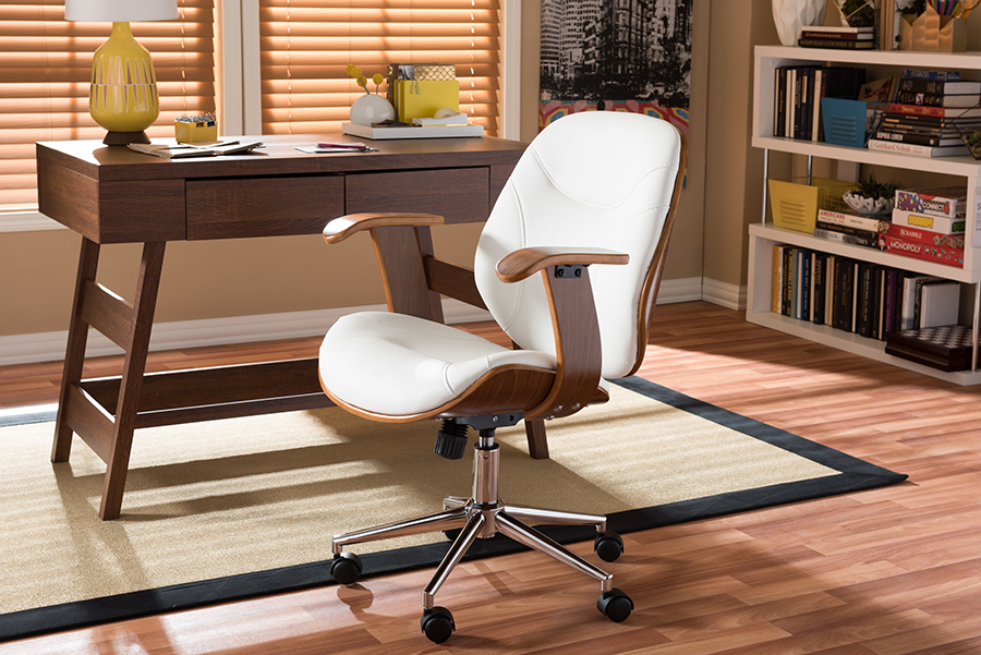 Rathburn Modern and Contemporary White and Walnut Office Chair White/"Walnut" Brown. Picture 4