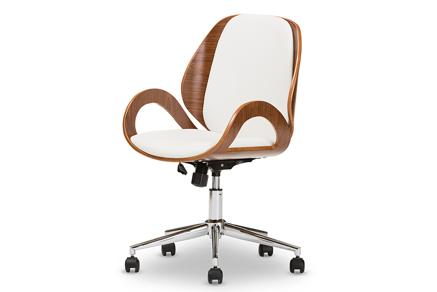 Watson Modern and Contemporary White and Walnut Office Chair White/"Walnut" Brown. Picture 2