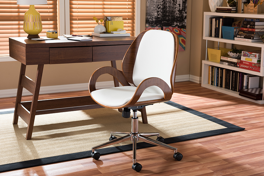 Watson Modern and Contemporary White and Walnut Office Chair White/"Walnut" Brown. Picture 4