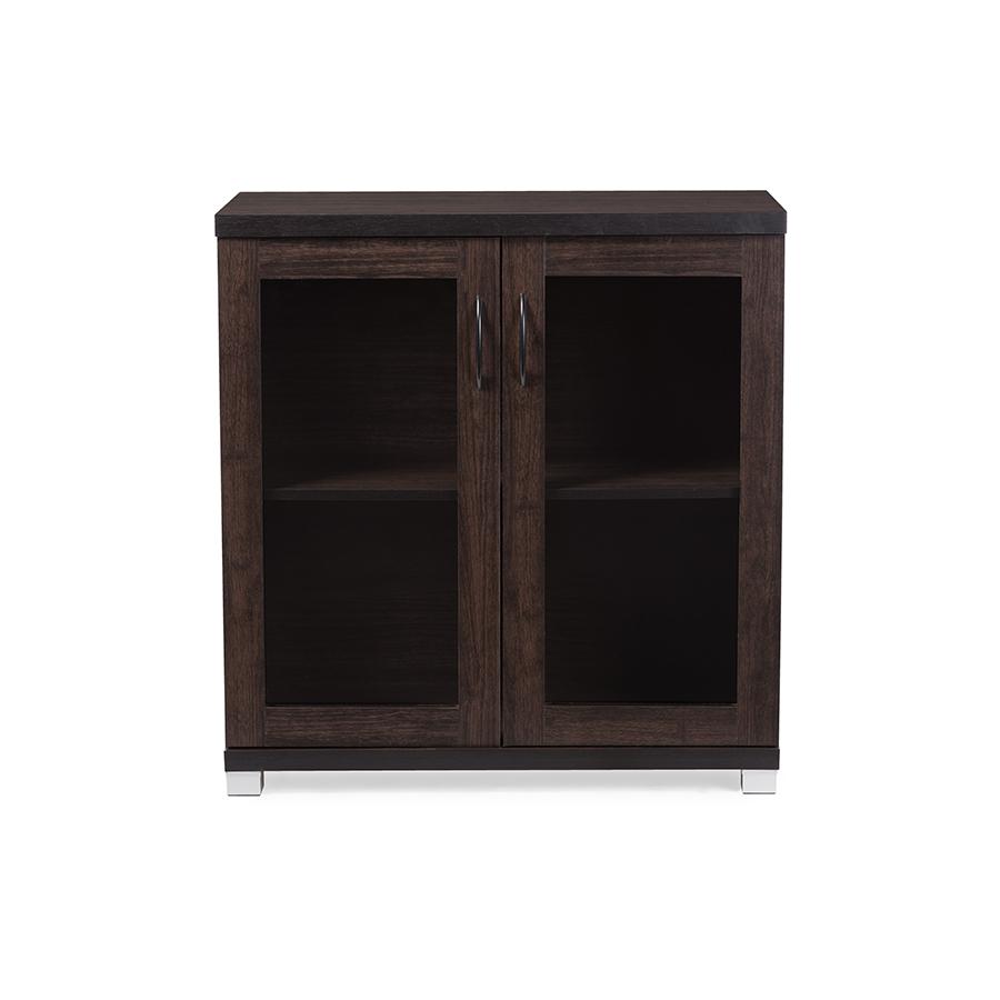 Zentra Modern and Contemporary Dark Brown Sideboard Storage Cabinet with Glass Doors. Picture 1
