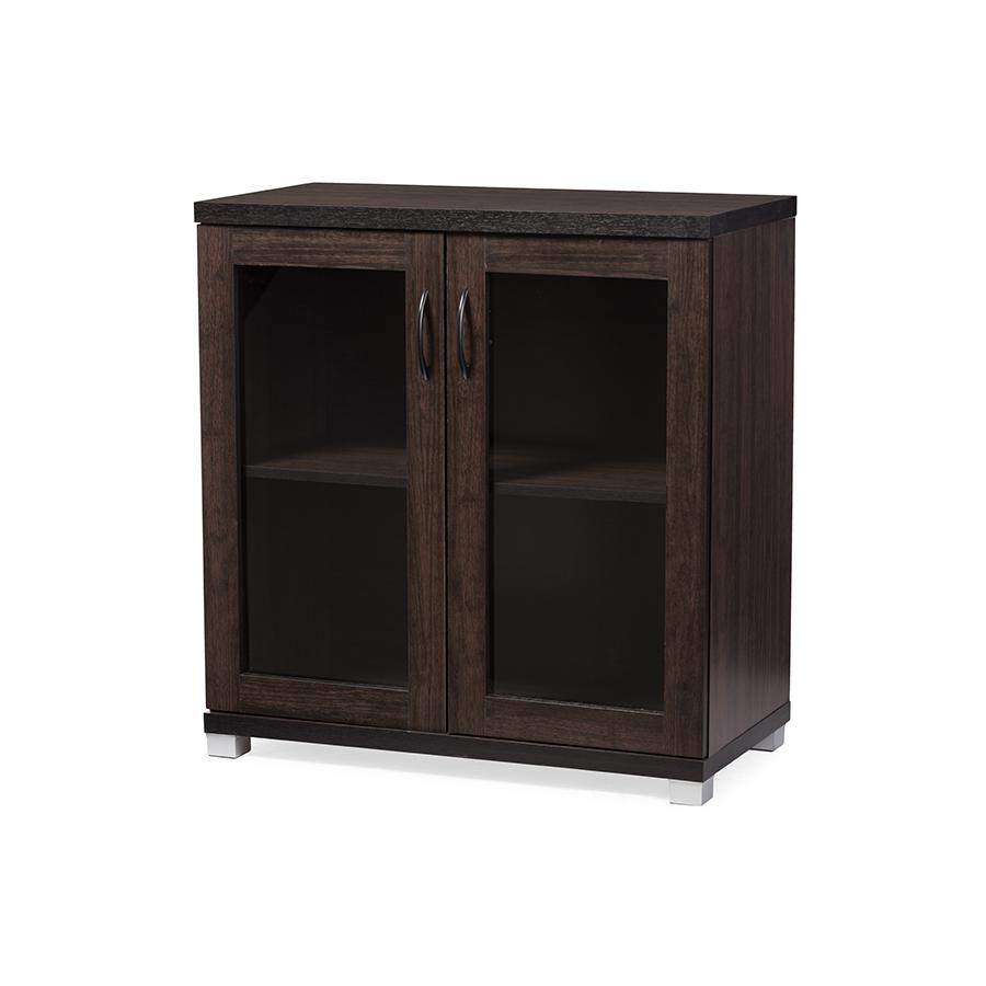 Zentra Modern and Contemporary Dark Brown Sideboard Storage Cabinet with Glass Doors. Picture 2