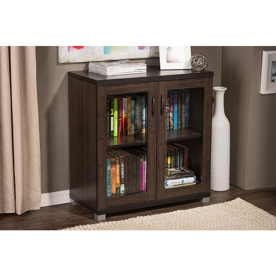 Zentra Modern and Contemporary Dark Brown Sideboard Storage Cabinet with Glass Doors. Picture 4