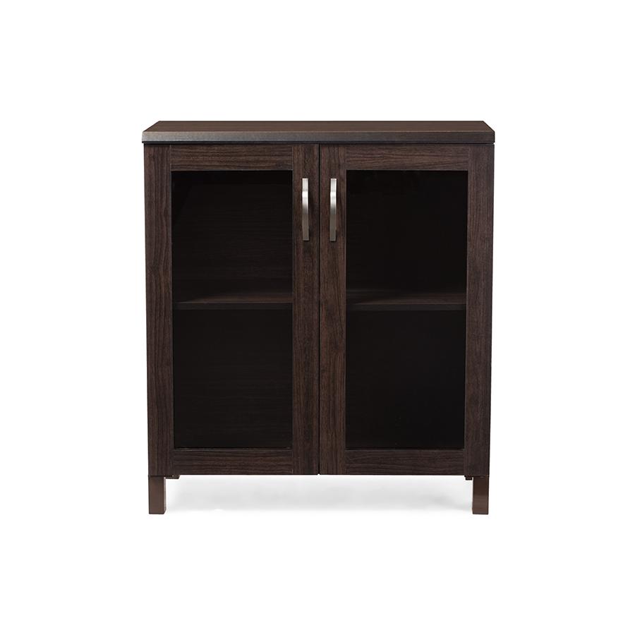 Sintra Modern and Contemporary Dark Brown Sideboard Storage Cabinet with Glass Doors. Picture 1