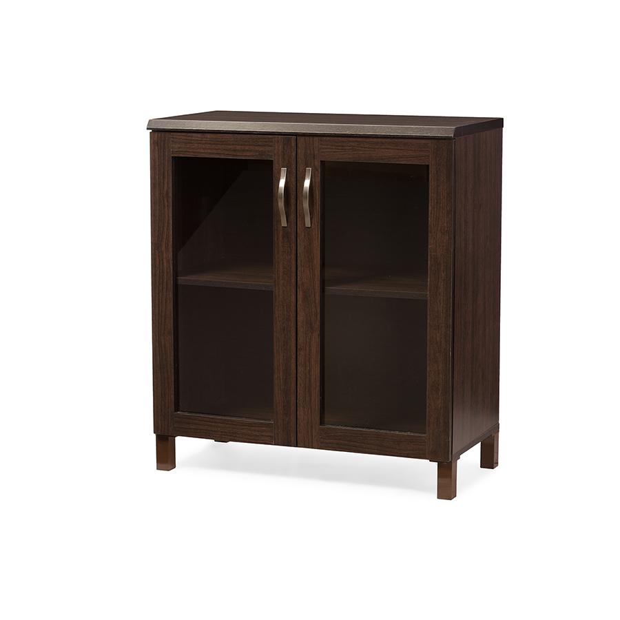 Sintra Modern and Contemporary Dark Brown Sideboard Storage Cabinet with Glass Doors. Picture 2
