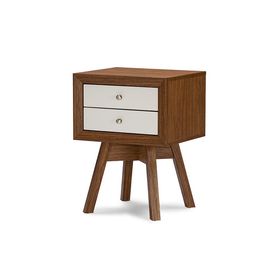 Warwick Two-tone Walnut and White Modern Accent Table and Nightstand Walnut/White. Picture 2