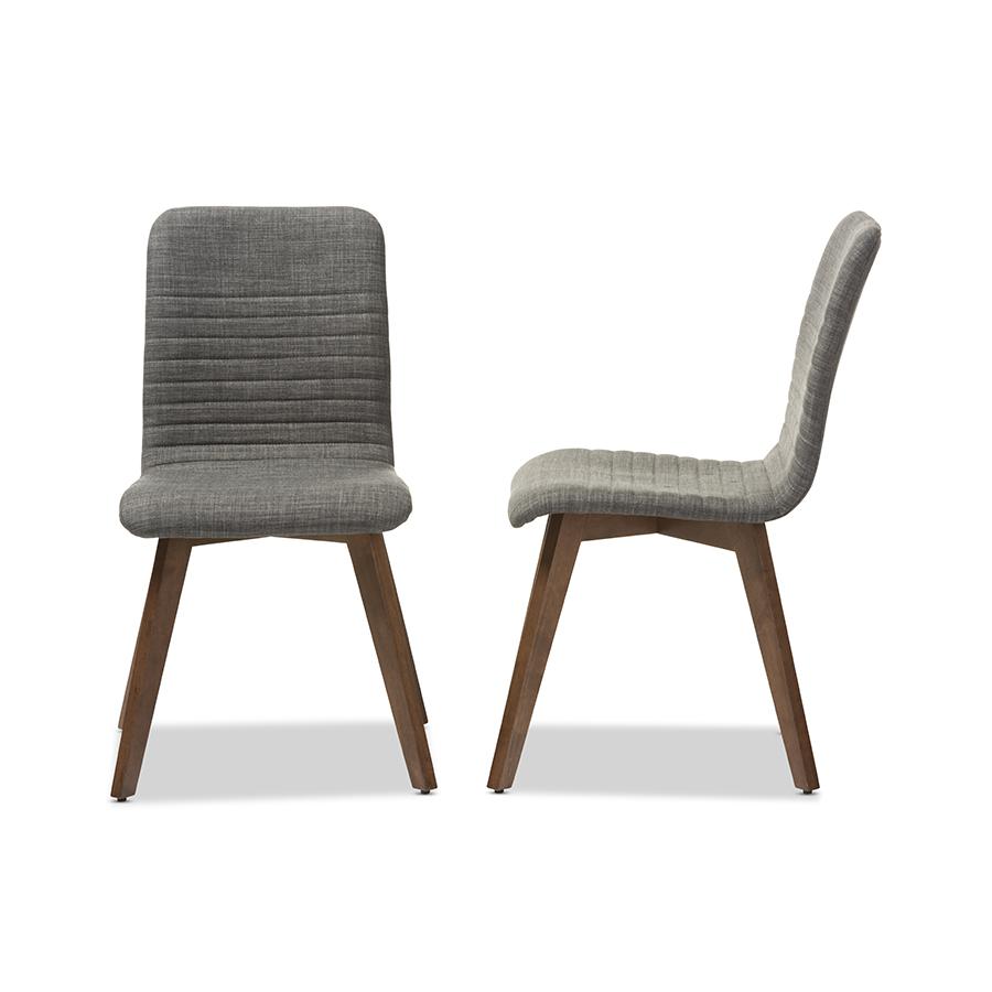 Sugar Mid-century Retro Modern Scandinavian Style Dark Grey Fabric Upholstered Walnut Wood Finishing Dining Chair. Picture 1