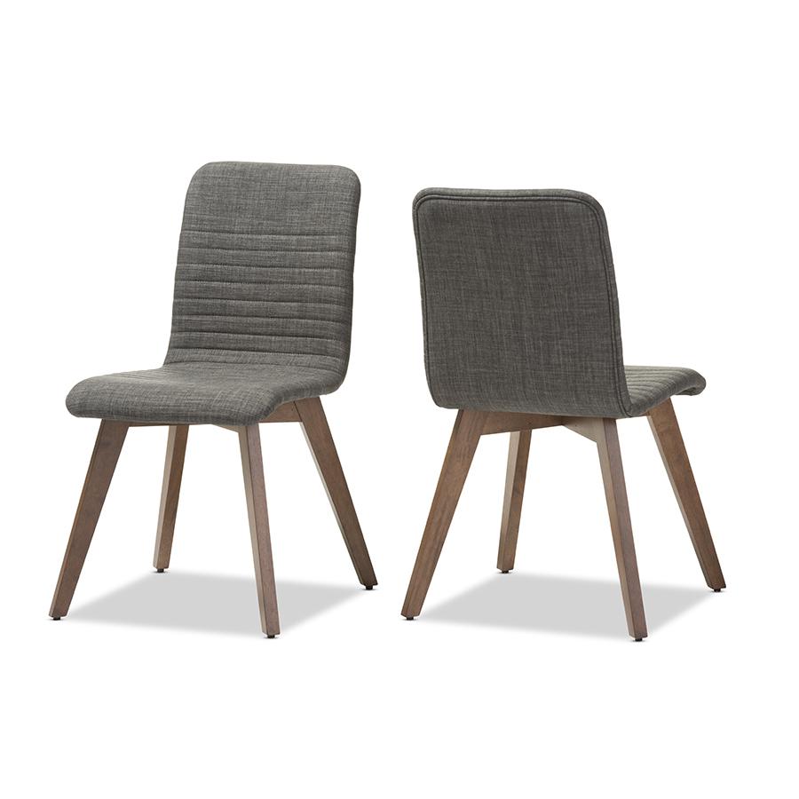 Dark Grey Fabric Upholstered Walnut Wood Finishing Dining Chair (Set of 2). Picture 2