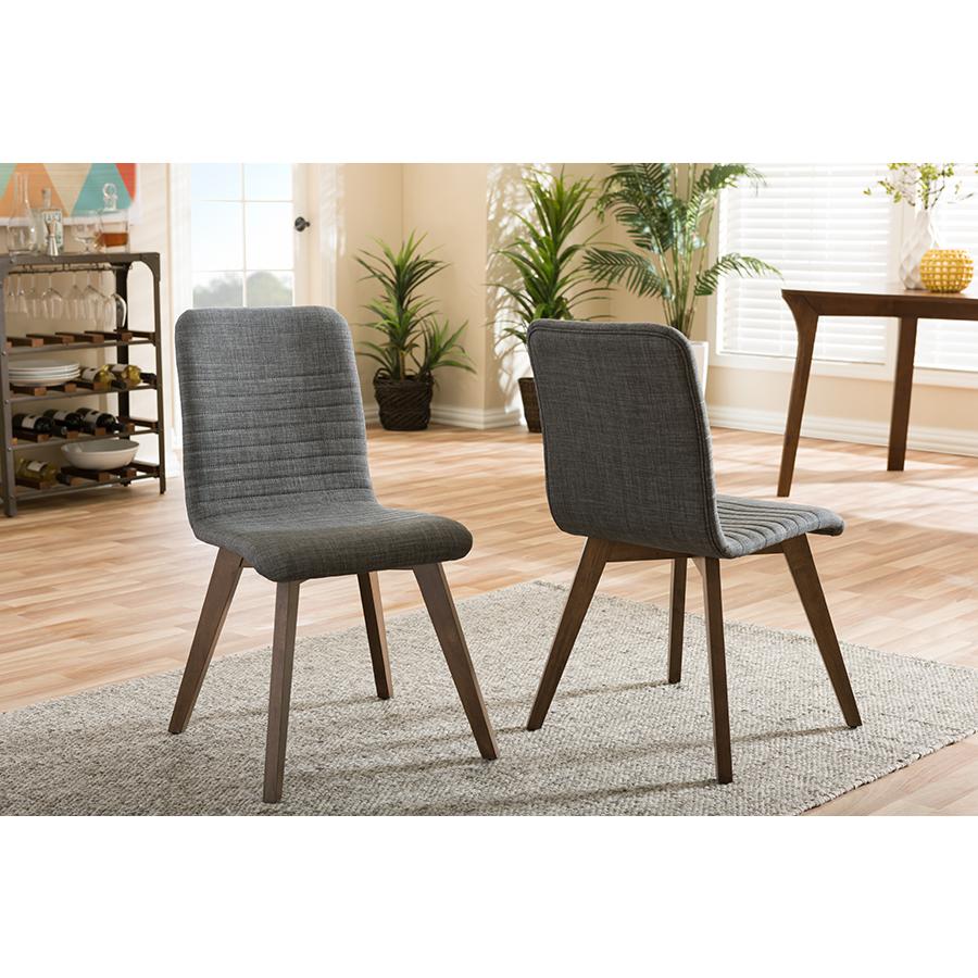 Dark Grey Fabric Upholstered Walnut Wood Finishing Dining Chair (Set of 2). Picture 3