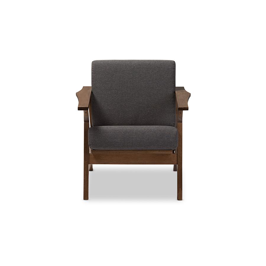 Cayla Mid-Century Modern Grey Fabric and "Walnut" Brown Wood Living Room 1-Seater Lounge Chair Grey/"Walnut" Brown. Picture 2