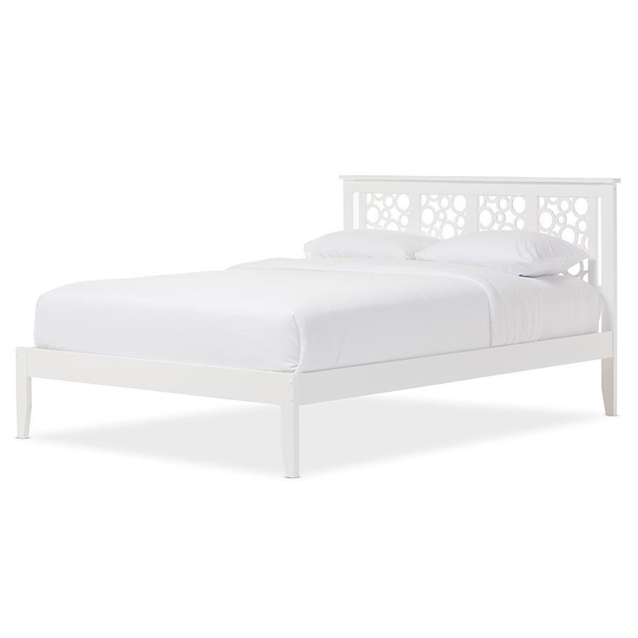 Geometric Pattern White Solid Wood Full Size Platform Bed. Picture 1
