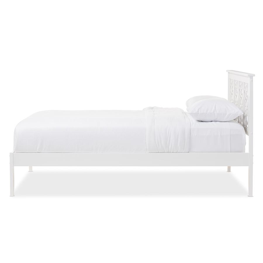 Geometric Pattern White Solid Wood Queen Size Platform Bed. Picture 2