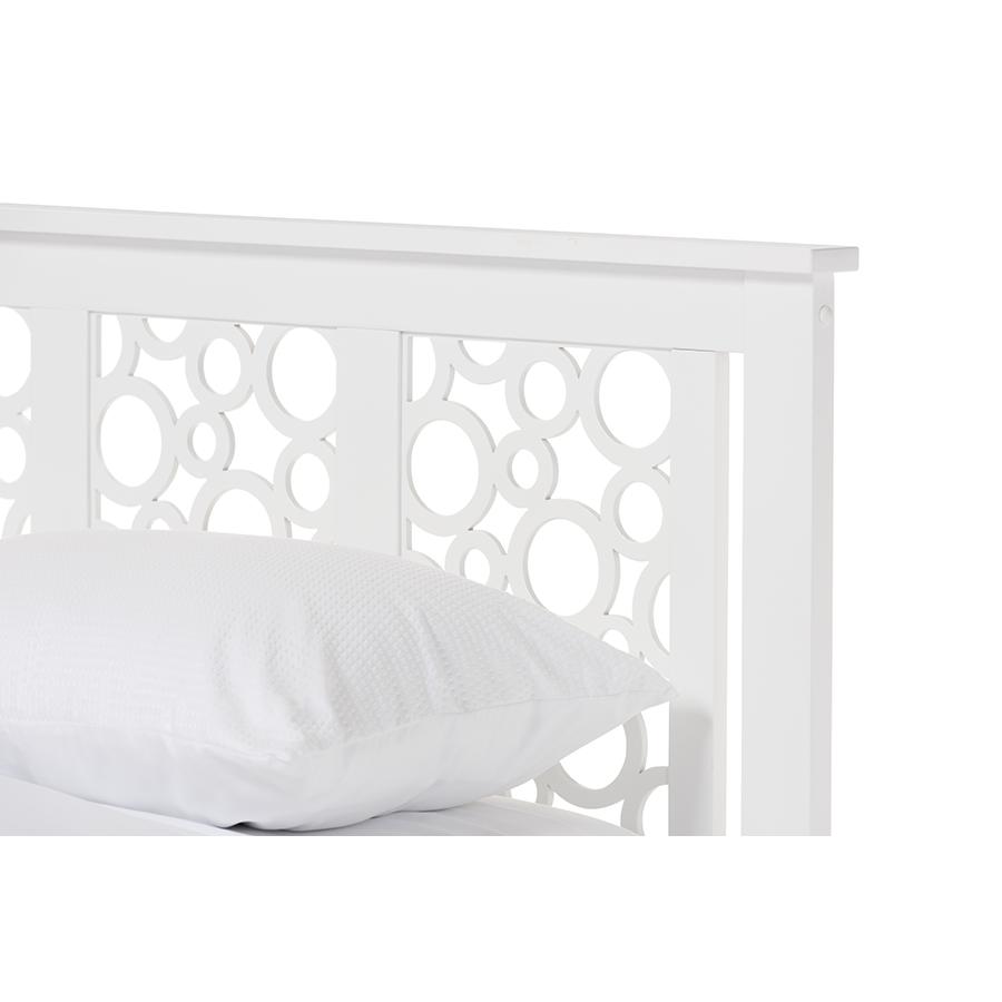 Geometric Pattern White Solid Wood Queen Size Platform Bed. Picture 3