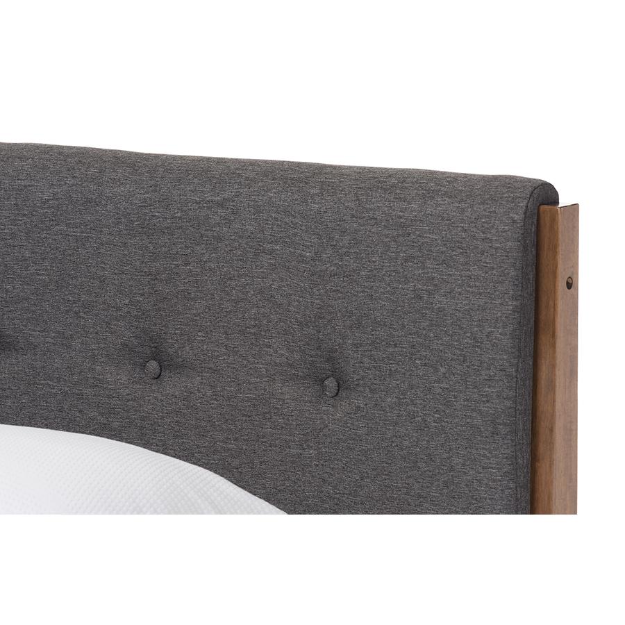 Leyton Mid-Century Modern Grey Fabric Upholstered King Size Platform Bed. Picture 4