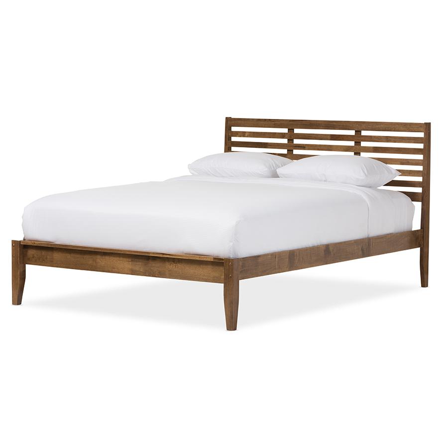 Daylan Mid-Century Modern Solid Walnut Wood Slatted Queen Size Platform Bed. Picture 1