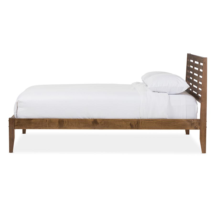 Daylan Mid-Century Modern Solid Walnut Wood Slatted Queen Size Platform Bed. Picture 2