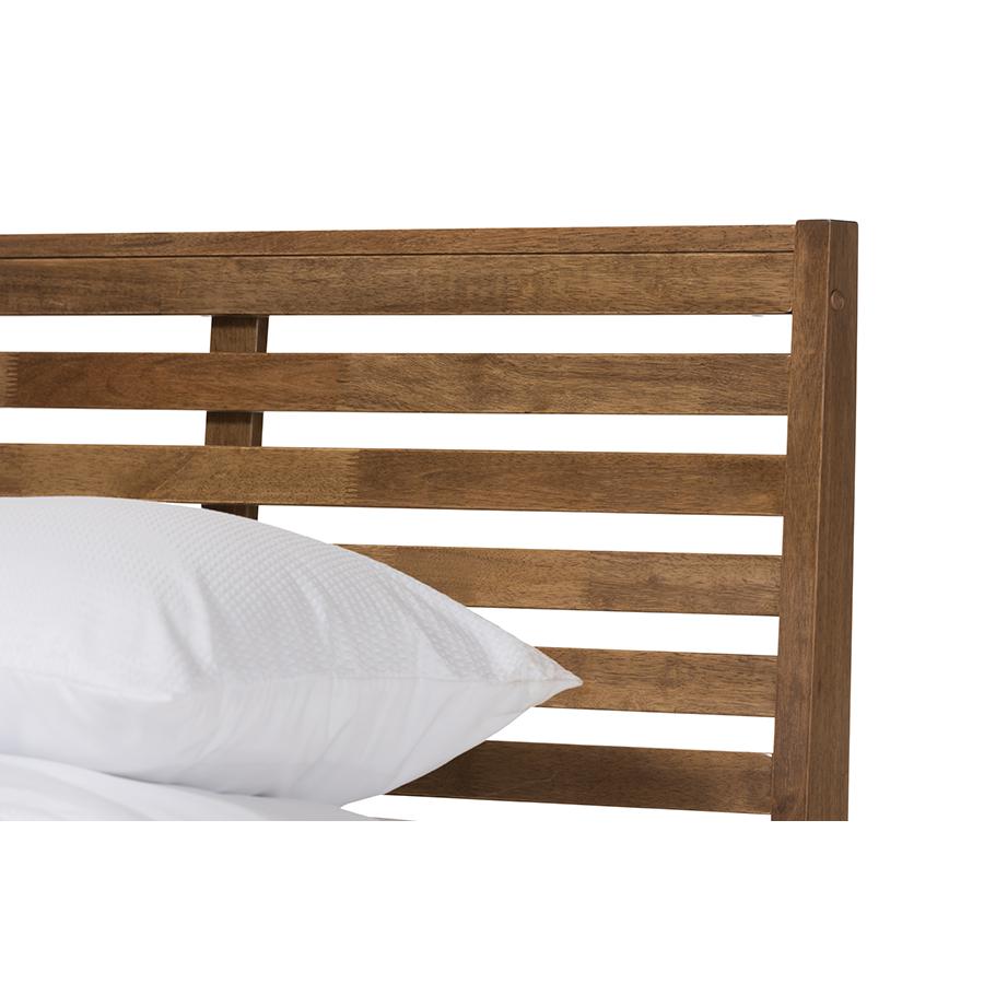Solid Walnut Wood Slatted Queen Size Platform Bed "Walnut" Brown. Picture 3