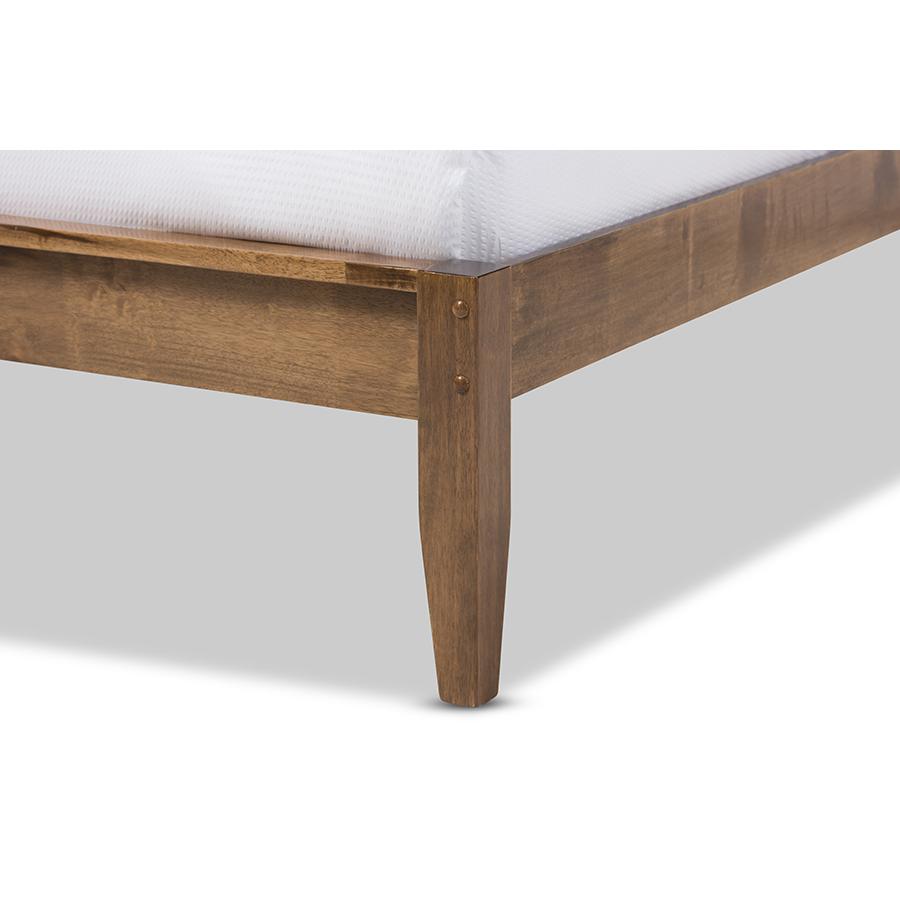 Daylan Mid-Century Modern Solid Walnut Wood Slatted Queen Size Platform Bed. Picture 4