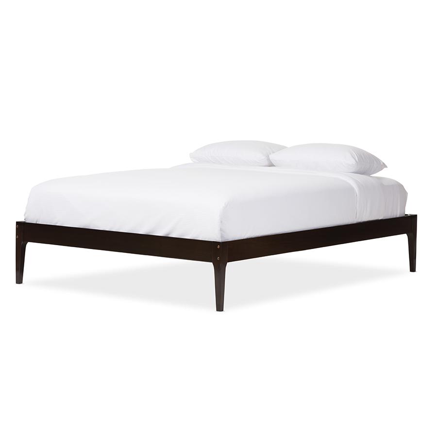 Cappuccino Finishing Solid Wood Queen Size Bed Frame "Cappuccino" Dark-Brown. Picture 1