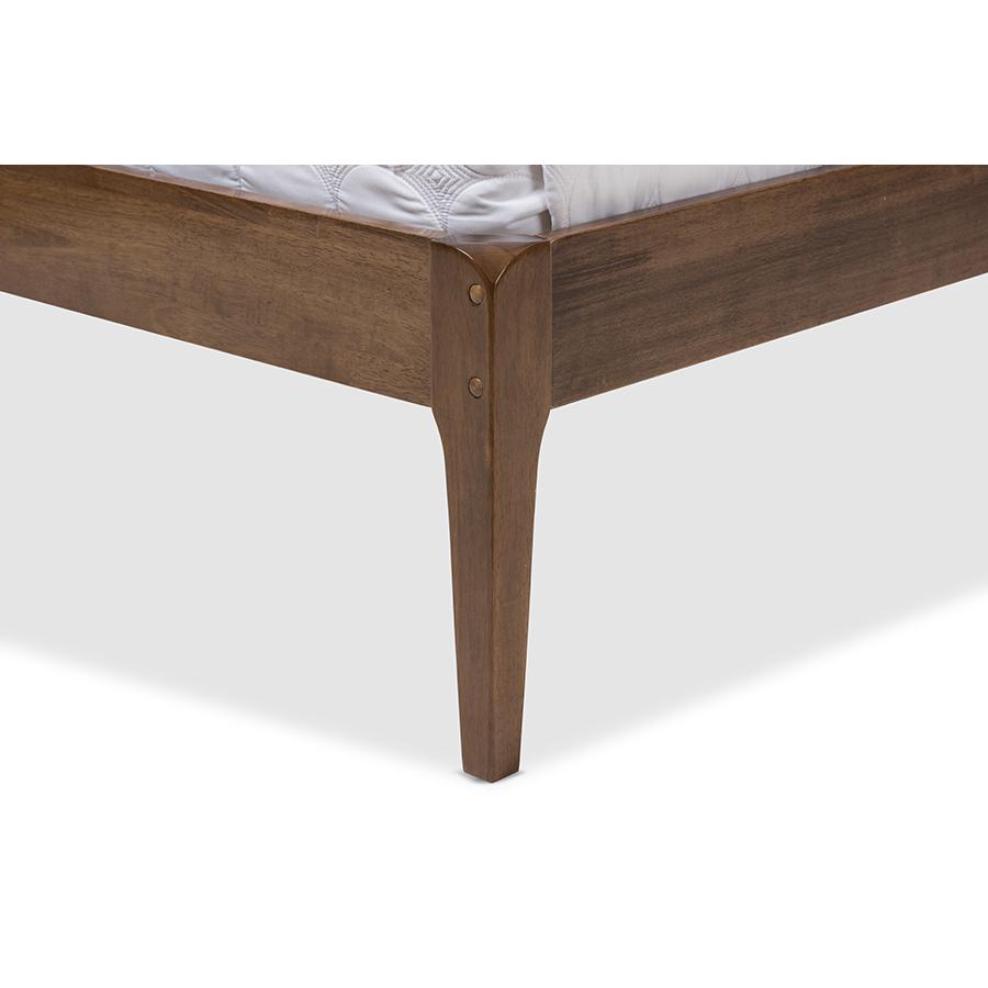 Ember Mid-Century Dark Grey Fabric and Medium Brown Finish Wood Queen Size Platform Bed. Picture 5