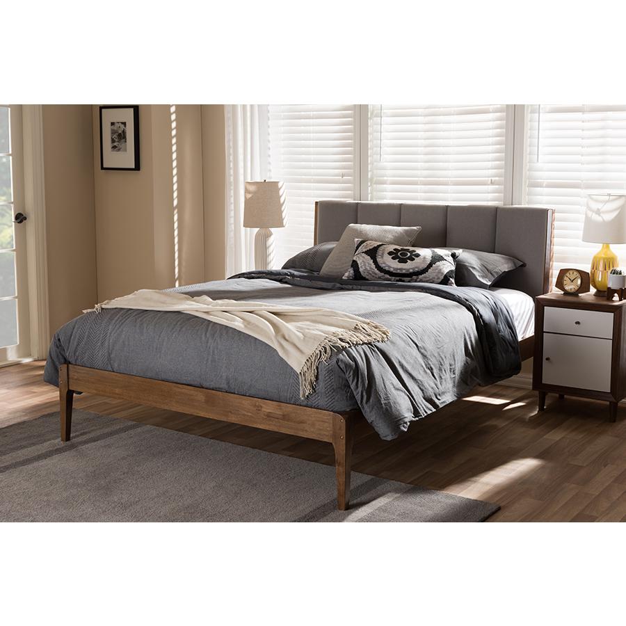 Medium Brown Finish Wood Queen Size Platform Bed. Picture 6