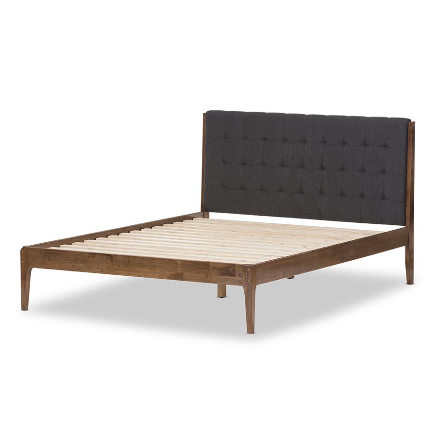 Medium Brown Finish Wood Queen Size Platform Bed. Picture 3