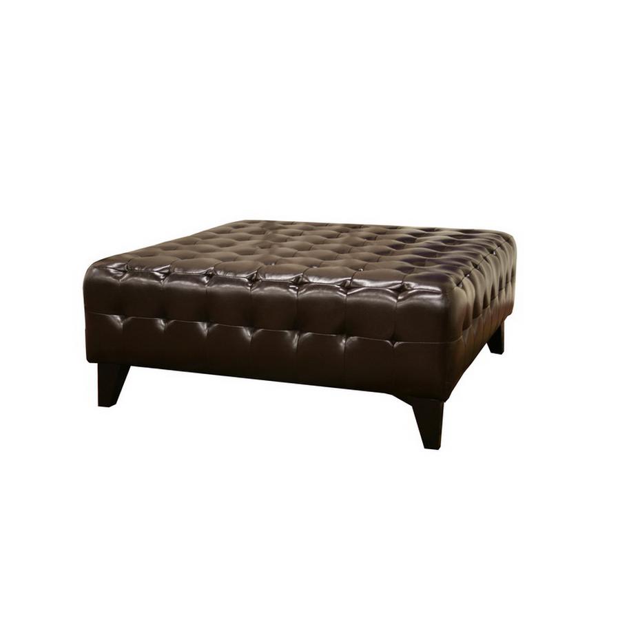 Pemberly Dark Brown Bonded Leather Square Ottoman. Picture 1