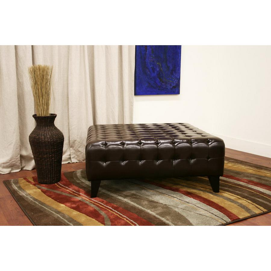 Pemberly Dark Brown Bonded Leather Square Ottoman. Picture 2
