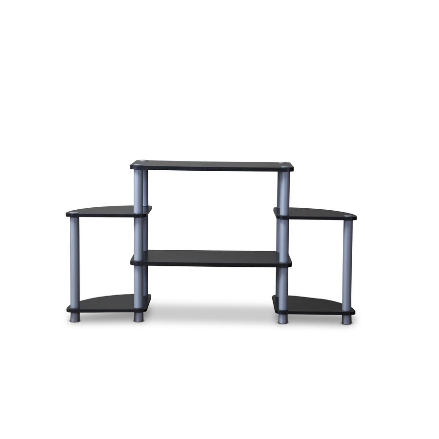 Baxton Studio Orbit Black and Silver 3-Tier TV Stand. Picture 1