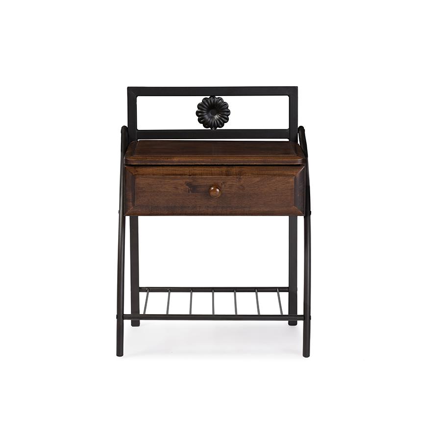 Walnut Brown Wood 1-Drawer Nightstand. Picture 6