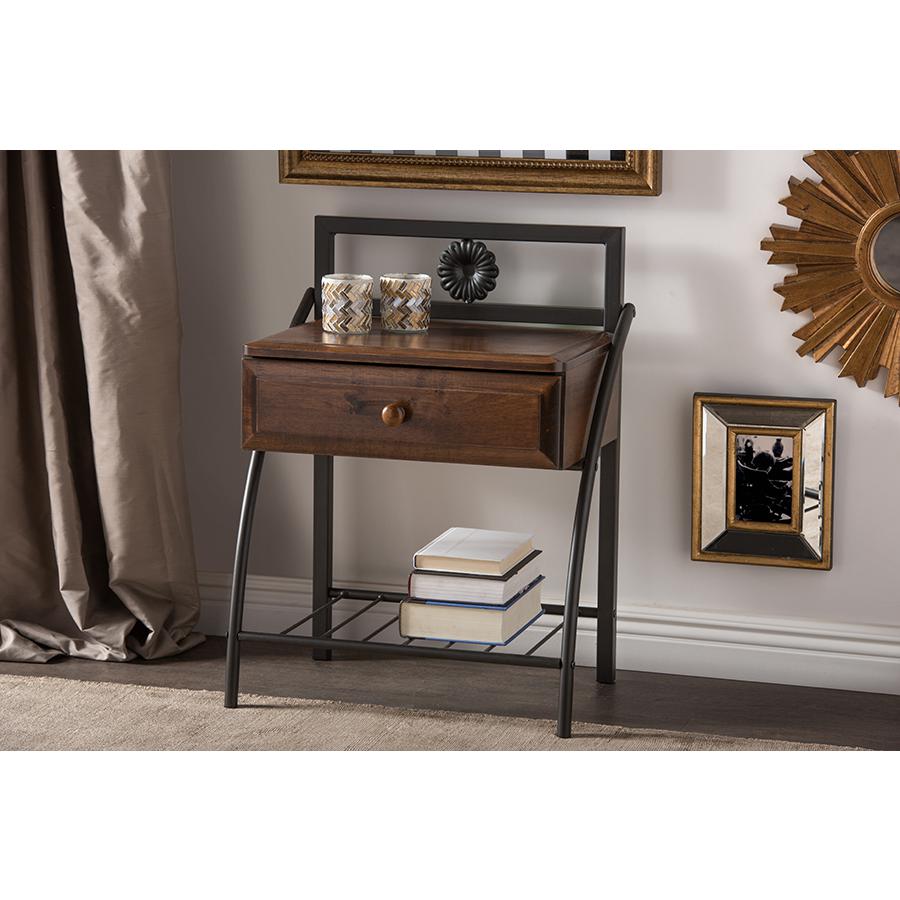 Walnut Brown Wood 1-Drawer Nightstand. Picture 5