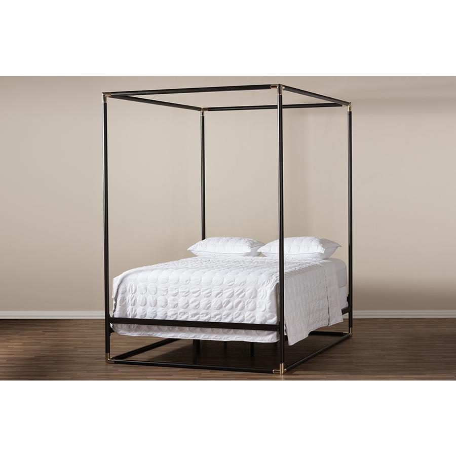 Black Finished Metal Canopy Queen Bed. Picture 6