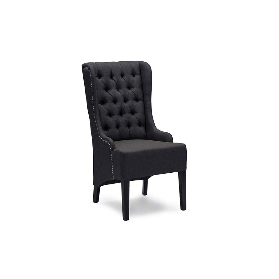 Vincent Grey Linen Button-Tufted Chair with Silver Nail heads Trim Dark Grey. Picture 1