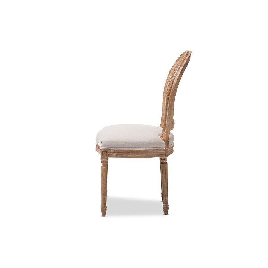 Beige Fabric Upholstered Dining Side Chair with Round Cane Back. Picture 3