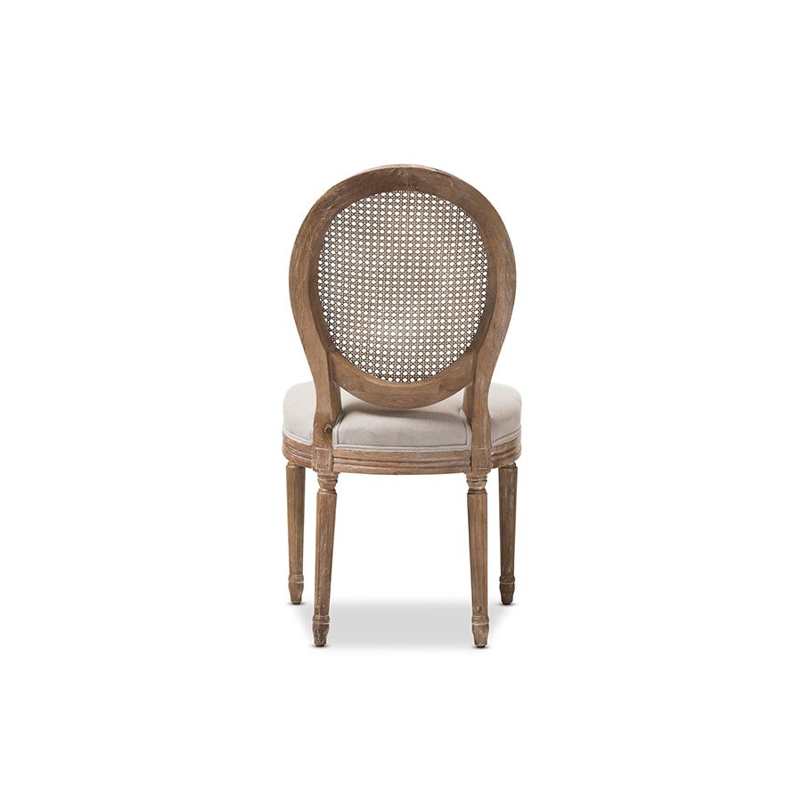 Beige Fabric Upholstered Dining Side Chair with Round Cane Back. Picture 4