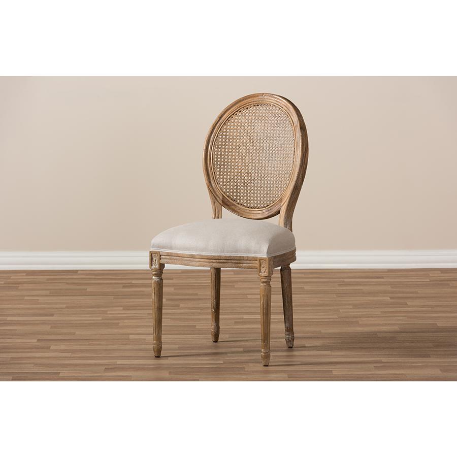 Beige Fabric Upholstered Dining Side Chair with Round Cane Back. Picture 8