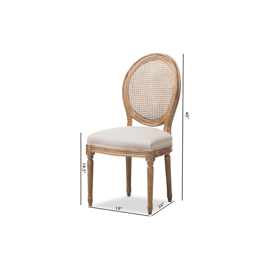 Beige Fabric Upholstered Dining Side Chair with Round Cane Back. Picture 9