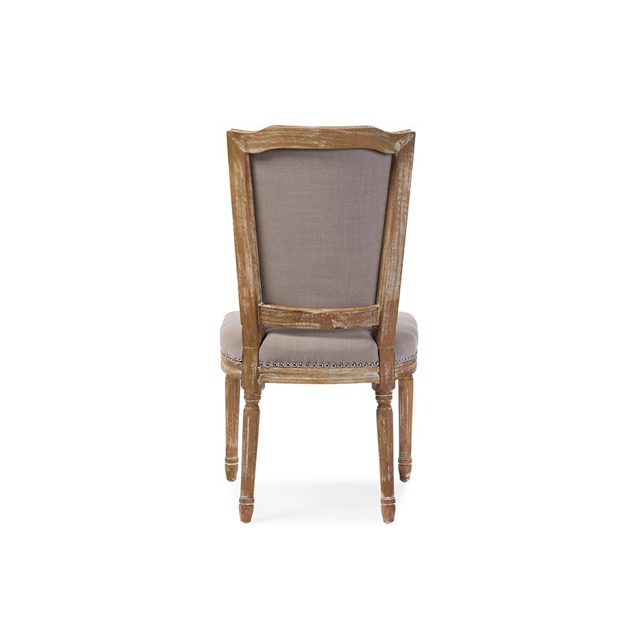 Cottage Weathered Oak Beige Fabric Button-tufted Upholstered Dining Chair. Picture 4