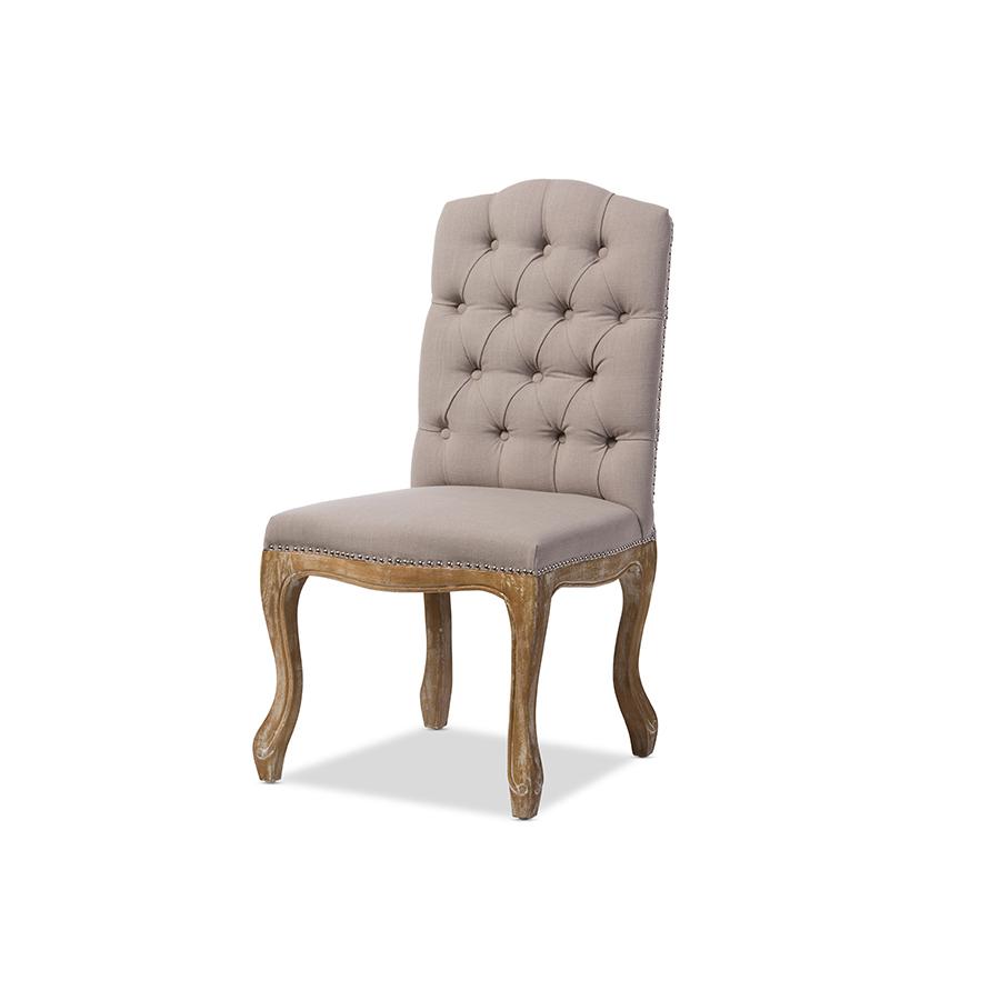 Cottage Weathered Oak Fabric Button-tufted Dining Chair. Picture 2