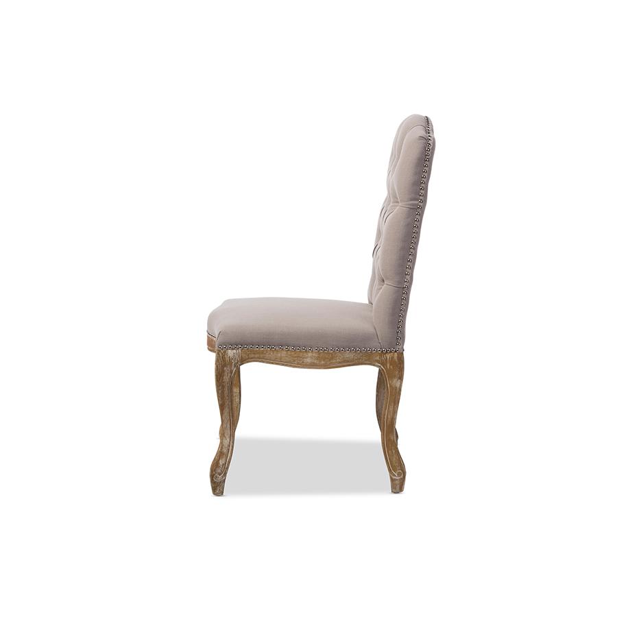 Cottage Weathered Oak Fabric Button-tufted Dining Chair. Picture 3