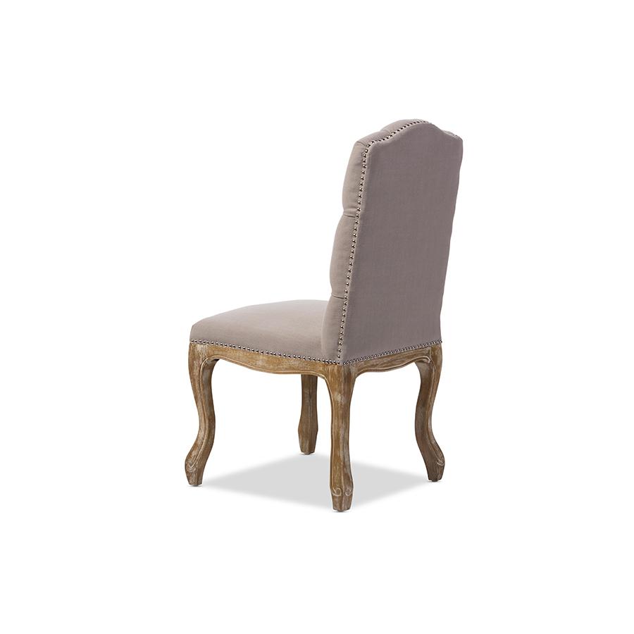 Cottage Weathered Oak Fabric Button-tufted Dining Chair. Picture 4