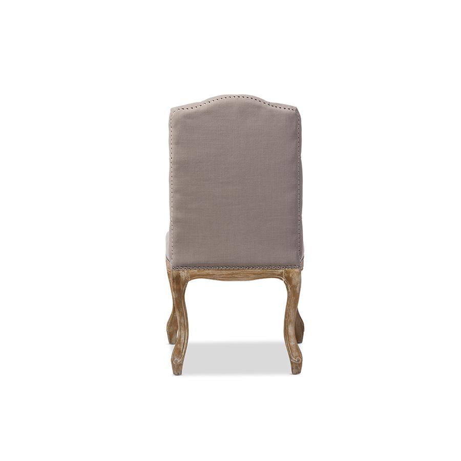 Cottage Weathered Oak Fabric Button-tufted Dining Chair. Picture 5