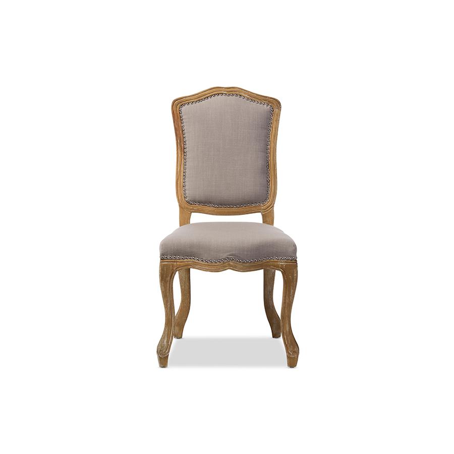 Cottage Weathered Oak Beige Fabric Upholstered Dining Side Chair. Picture 6