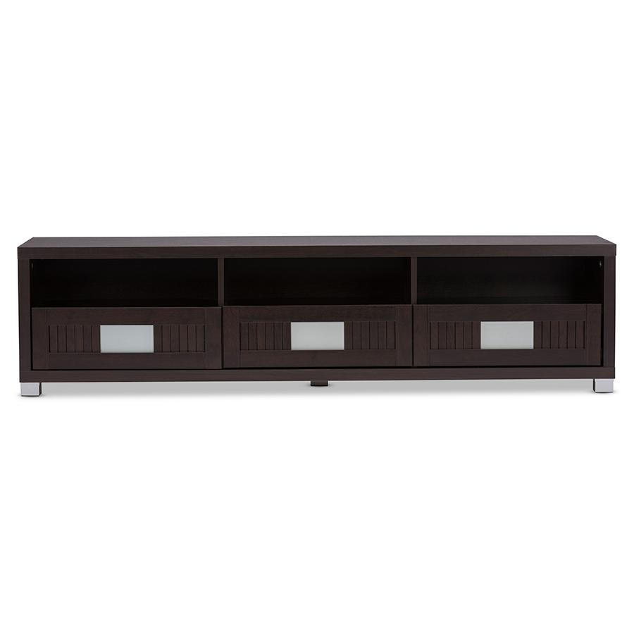 Baxton Studio Gerhardine Dark Brown Wood 63-Inch TV Cabinet with 3-drawer. Picture 6