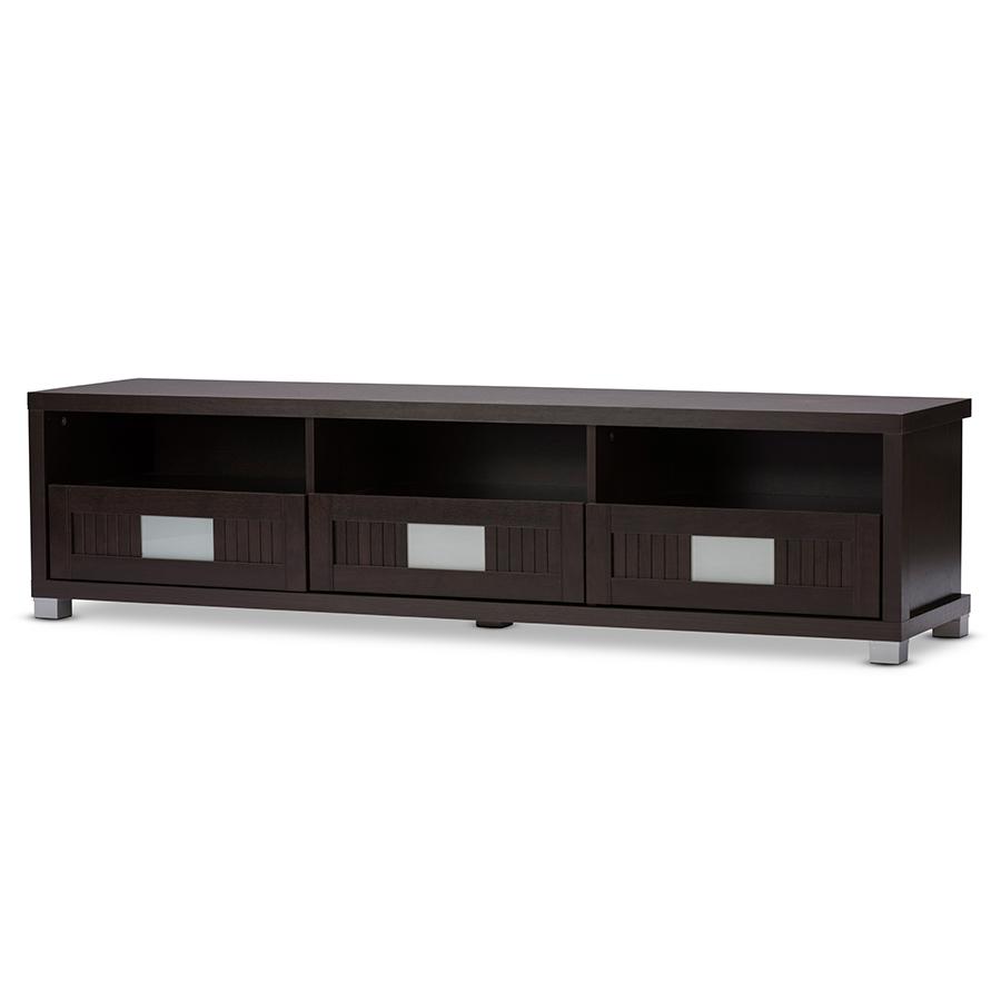 Dark Brown Wood 63-Inch TV Cabinet with 3-drawer. Picture 2