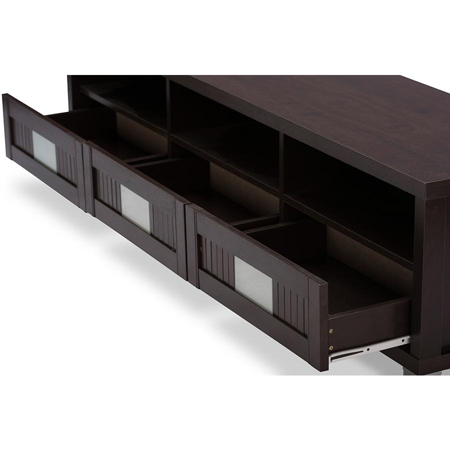 Baxton Studio Gerhardine Dark Brown Wood 63-Inch TV Cabinet with 3-drawer. Picture 4