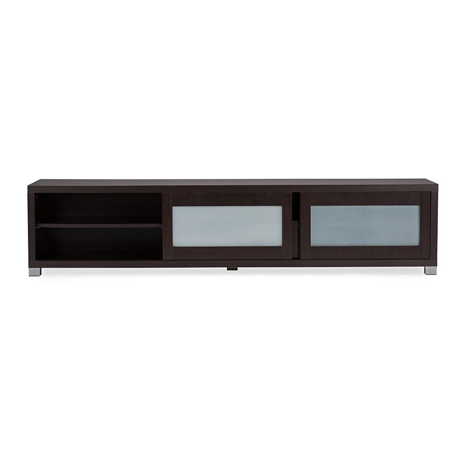 Gerhardine Dark Brown Wood 70-inch TV Cabinet with 2 Sliding Doors and Drawer. Picture 1