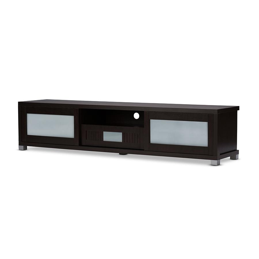 Dark Brown Wood 70-inch TV Cabinet with 2 Sliding Doors Drawer. Picture 3